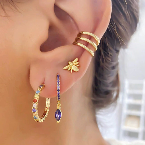 Earrings Copper Plated With Real Gold Geometric Inlaid Zircon Women's