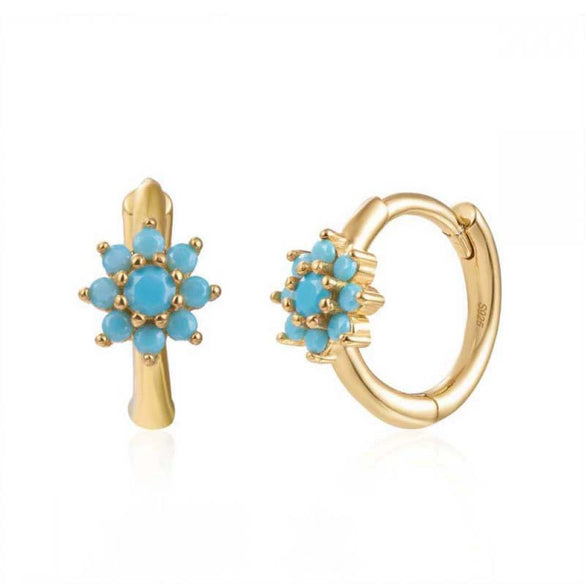 Earrings Copper Plated With Real Gold Geometric Round Zircon Inlay Flower Design