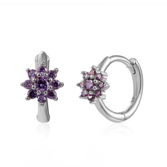 Earrings Copper Plated With Real Gold Geometric Round Zircon Inlay Flower Design
