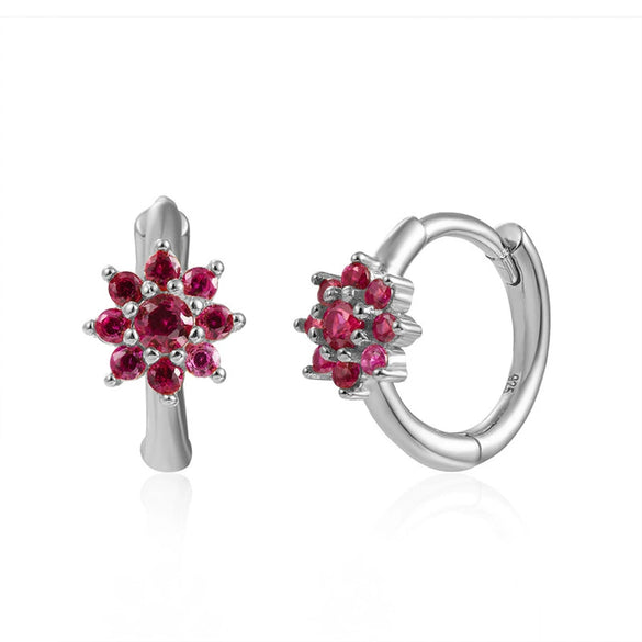 Earrings Copper Plated With Real Gold Geometric Round Zircon Inlay Flower Design