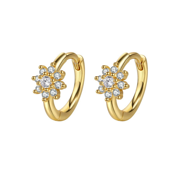 Earrings Copper Plated With Real Gold Geometric Round Zircon Inlay Flower Design