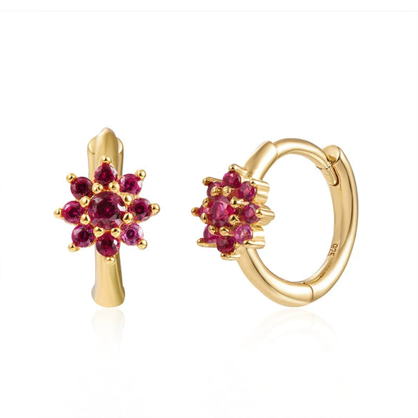 Earrings Copper Plated With Real Gold Geometric Round Zircon Inlay Flower Design