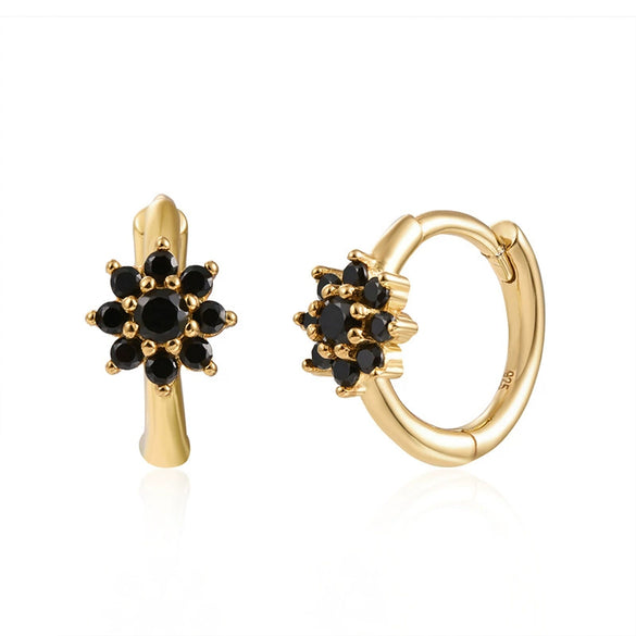 Earrings Copper Plated With Real Gold Geometric Round Zircon Inlay Flower Design