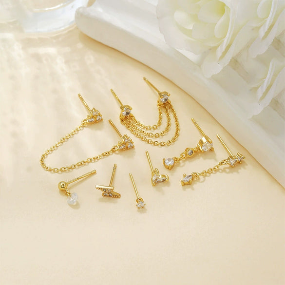 Earrings Copper S925 Silver Needle Chain Tassel Personality Niche Zirconia Leaves Design
