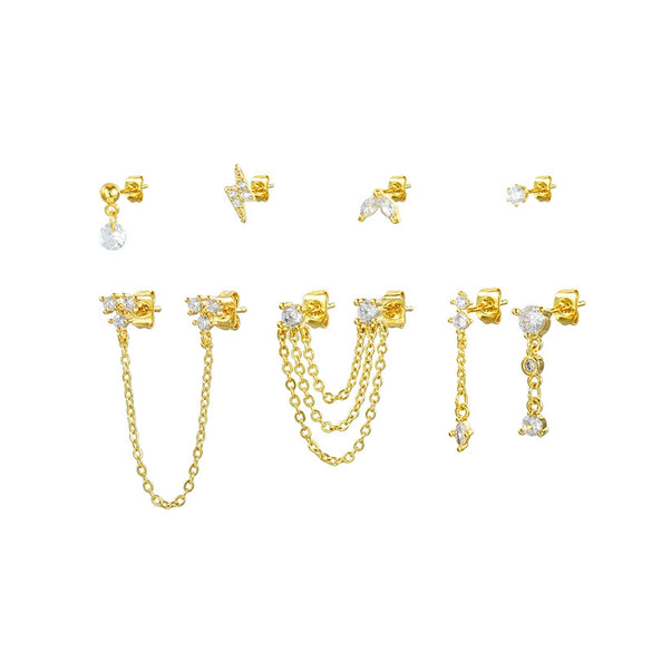 Earrings Copper S925 Silver Needle Chain Tassel Personality Niche Zirconia Leaves Design