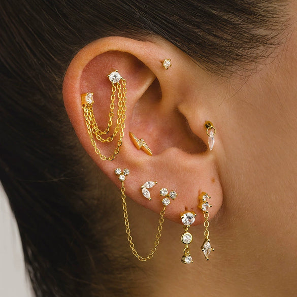 Earrings Copper S925 Silver Needle Chain Tassel Personality Niche Zirconia Leaves Design
