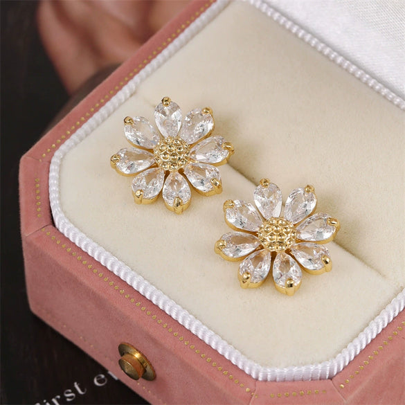 Earrings Copper S925 Silver Needle Geometric Flower Polish