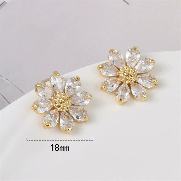 Earrings Copper S925 Silver Needle Geometric Flower Polish