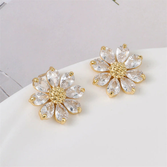 Earrings Copper S925 Silver Needle Geometric Flower Polish
