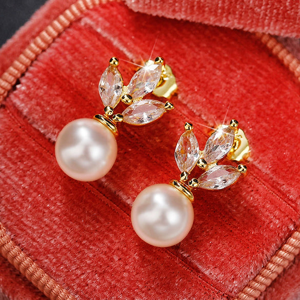 Earrings Copper Set With Zircon And Imitation Pearl Geometric Horse Eye Style For Women