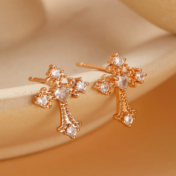 Earrings Copper 925 Silver Geometric Gold Plated Inlaid Zirconia Women's