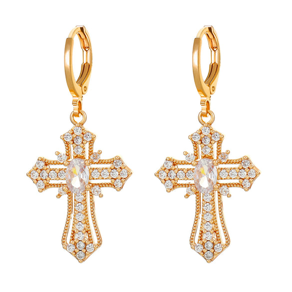 Earrings Copper 925 Silver Geometric Gold Plated Inlaid Zirconia Women's