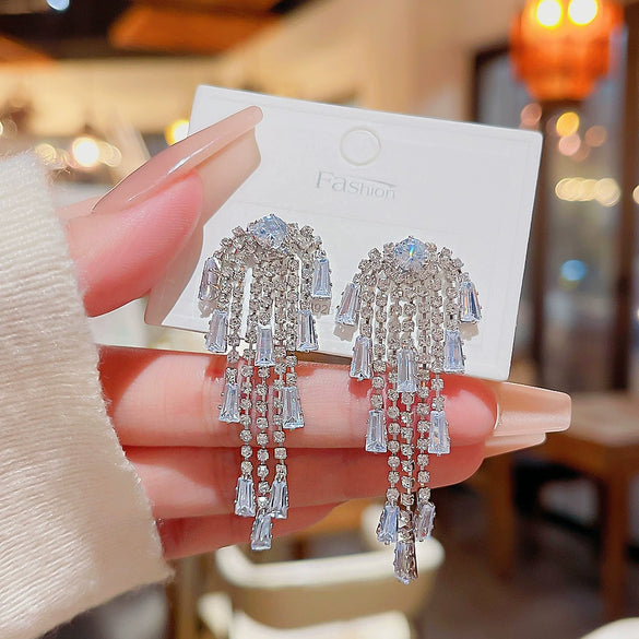 Earrings Copper 925 Silver Geometric Inlaid Zircon Women's Light Luxury