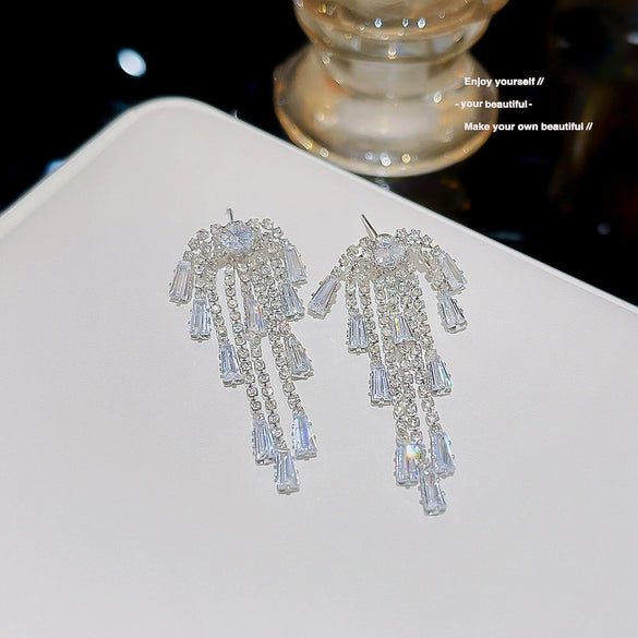 Earrings Copper 925 Silver Geometric Inlaid Zircon Women's Light Luxury