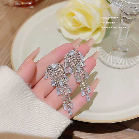 Earrings Copper 925 Silver Geometric Inlaid Zircon Women's Light Luxury