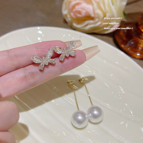 Earrings Copper 925 Silver Needle Pearl Inlaid Animal Zodiac Style For Women