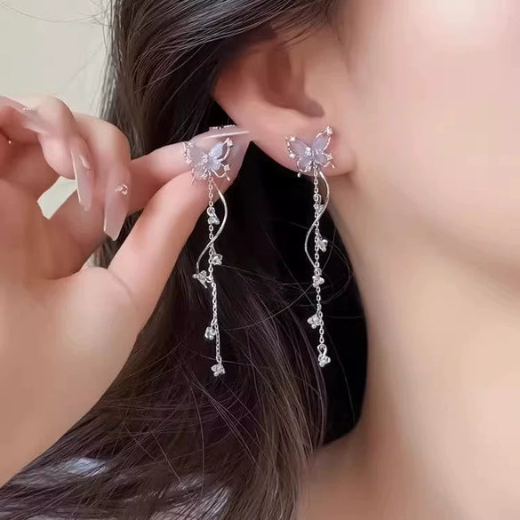 Earrings Copper Silver Needle Purple Butterfly Animal Zodiac Set With Pearls Light Luxury Highend Niche Elegant Tassel For Women