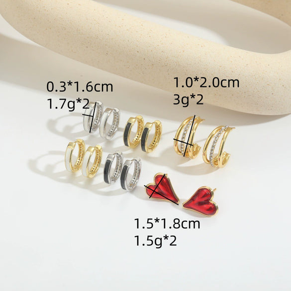 Earrings Copper Sweet Simple Retro Heart Shape Electroplating Unisex