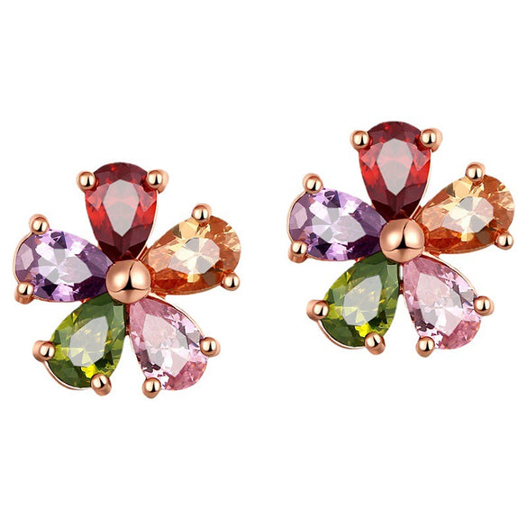 Earrings Copper Zircon Diamond Fivepointed Star Flower Natural Style