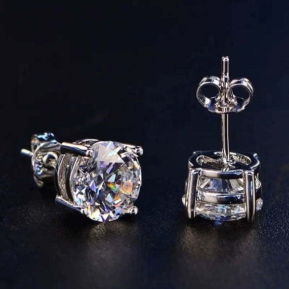 Earrings Copper Zircon Geometric Inlay Style