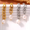 Earrings Freshwater Pearl 316L Stainless Steel Geometric Asymmetric Long And Short Chain Electroplated