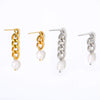 Earrings Freshwater Pearl 316L Stainless Steel Geometric Asymmetric Long And Short Chain Electroplated