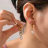 Earrings Freshwater Pearl 316L Stainless Steel Geometric Asymmetric Long And Short Chain Electroplated