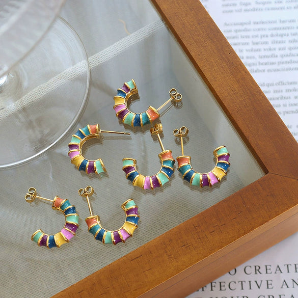 Earrings Geometric Bamboo Cshaped 316L Stainless Steel 316L Stainless Steel Electroplating Simple Multicolor