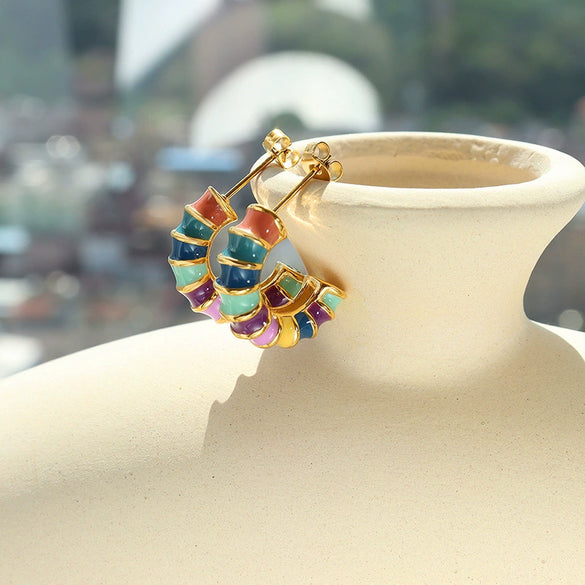 Earrings Geometric Bamboo Cshaped 316L Stainless Steel 316L Stainless Steel Electroplating Simple Multicolor