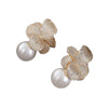 Earrings Imitation Pearl Flower Inlaid Light Luxury Elegant For Women