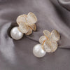 Earrings Imitation Pearl Flower Inlaid Light Luxury Elegant For Women