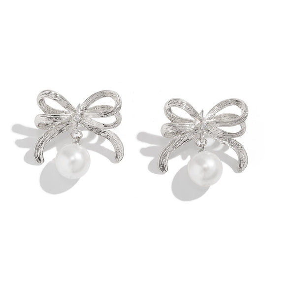 Earrings Imitation Pearls Bow Tie Geometric Electroplating For Women
