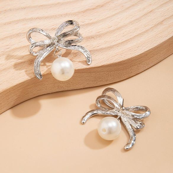 Earrings Imitation Pearls Bow Tie Geometric Electroplating For Women