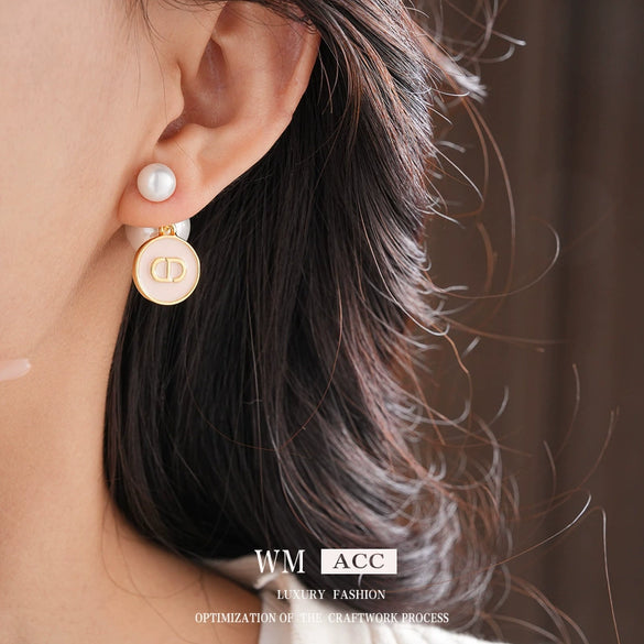 Earrings Imitation Pearls Real Gold Electroplated Silver Needle Geometric Insect Oildrip Design