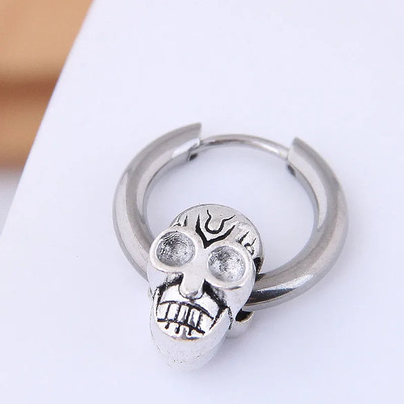 Earrings Men'S Single Simple Earrings Simple Hip Hop Titanium Steel Skull Men'S Earrings