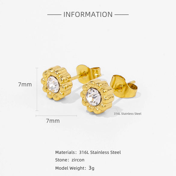Earrings Mixed Material Inlaid Ruby Geometric Flower Electroplated For Women