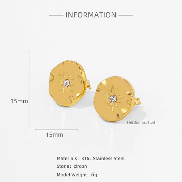 Earrings Mixed Material Inlaid Ruby Geometric Flower Electroplated For Women
