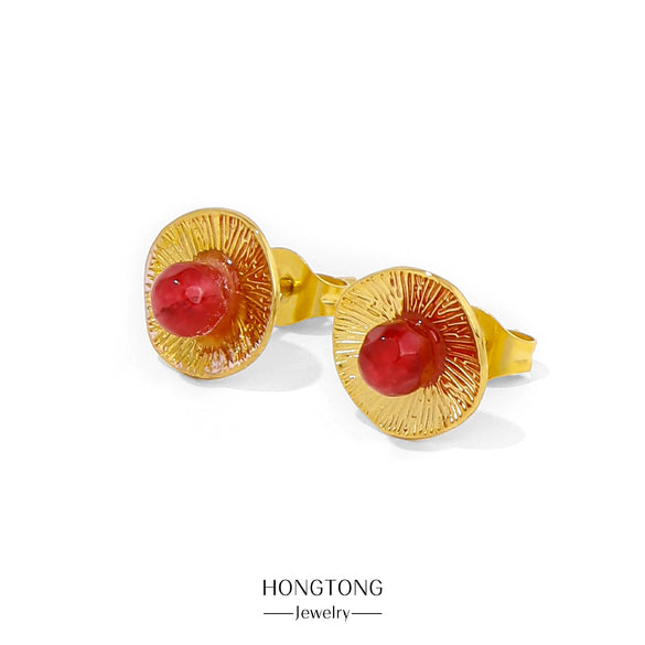 Earrings Mixed Material Inlaid Ruby Geometric Flower Electroplated For Women
