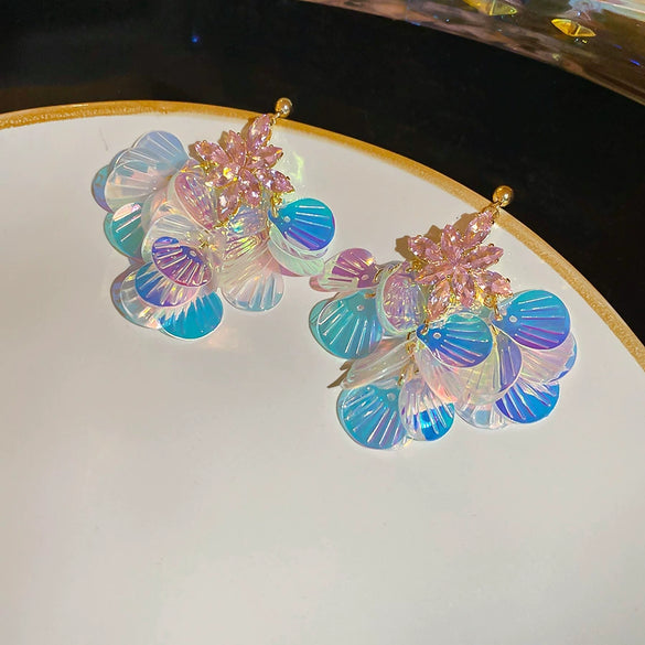 Earrings Mixed Materials Flower Geometric Electroplating Bohemian Seaside Resort Style