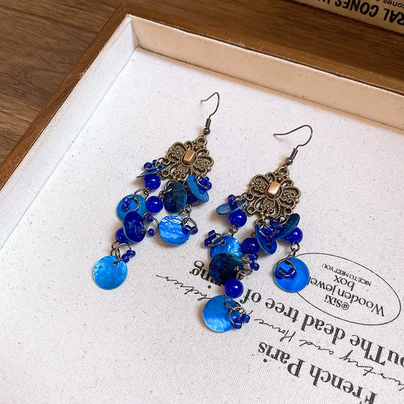 Earrings Mixed Materials Flower Geometric Electroplating Bohemian Seaside Resort Style