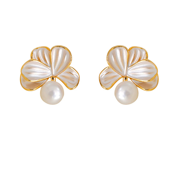 Earrings Natural Freshwater Pearl Copper Geometric Electroplating For Women