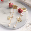 Earrings Natural Freshwater Pearl Forest Style Retro Butterfly Flower Shape Purely Handmade For Women