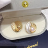 Earrings Natural Freshwater Pearl Retro Oblate Flat Round Bun Round 18K Goldfilled Sterling Silver For Women