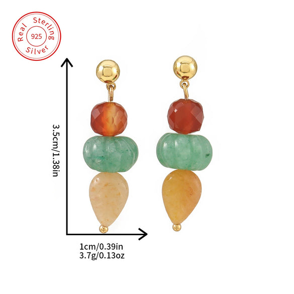 Earrings Natural Stone Red Aventurine Green Aventurine Red Agate Geometric Handmade Original Design