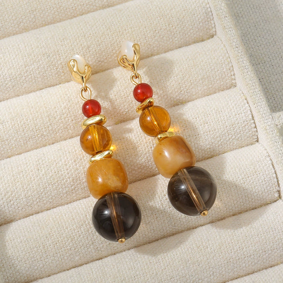 Earrings Natural Stone Red Aventurine Green Aventurine Red Agate Geometric Handmade Original Design