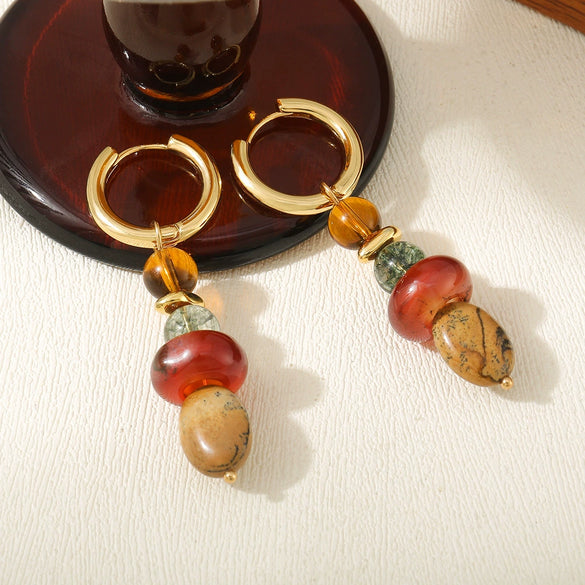Earrings Natural Stone Red Aventurine Green Aventurine Red Agate Geometric Handmade Original Design