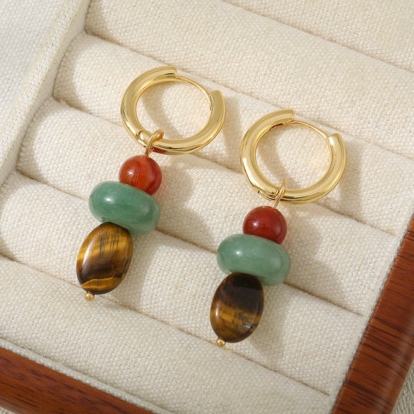 Earrings Natural Stone Red Aventurine Green Aventurine Red Agate Geometric Handmade Original Design