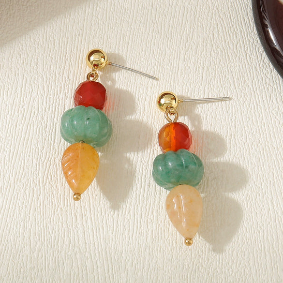 Earrings Natural Stone Red Aventurine Green Aventurine Red Agate Geometric Handmade Original Design
