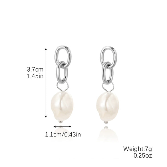 Earrings Pearl Chain Retro Geometric Metal Electroplated For Women