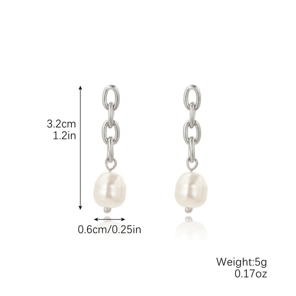 Earrings Pearl Chain Retro Geometric Metal Electroplated For Women